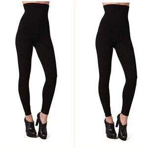 BOGO Spanx Womens Footless Tights Black Opaque Shaping Control High Waist Size E